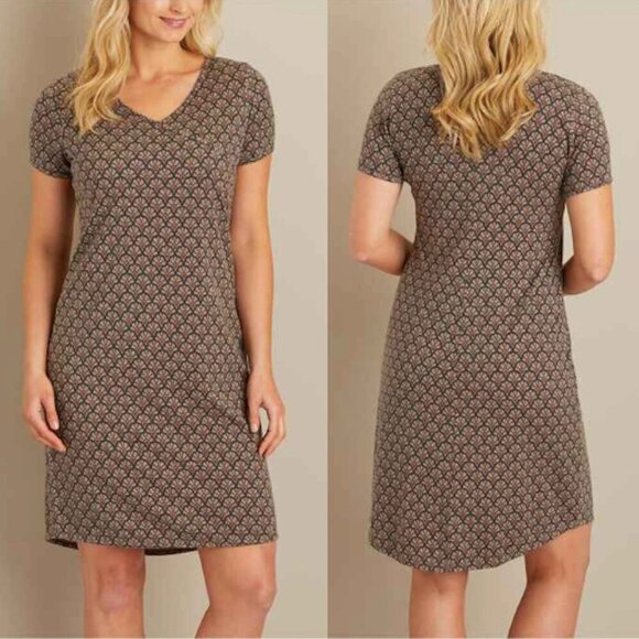 Duluth Trading Company Dress Women's XL To N Flow Jersey Knit Dress Beige Geo - Picture 6 of 6